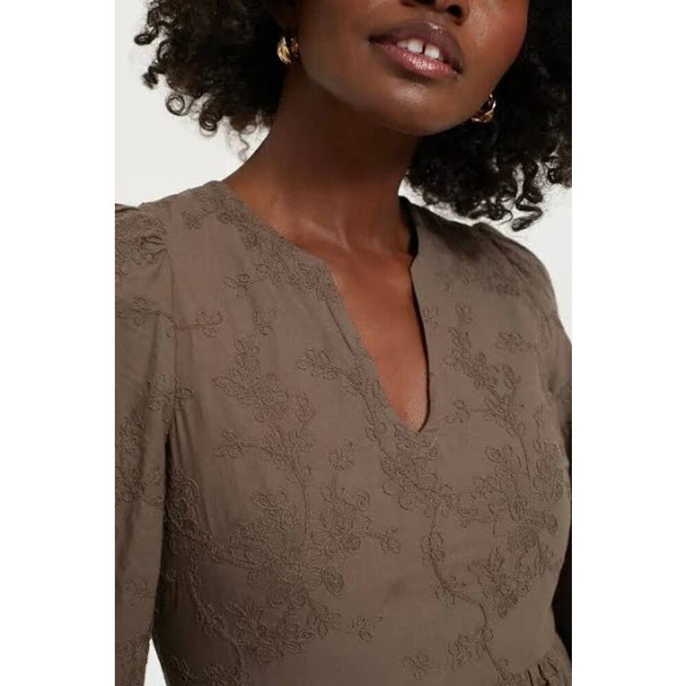 TUCKERNUCK Hyacinth House Brown Becca Bell-Sleeved Mini Dress NWT Size Medium - Picture 7 of 13